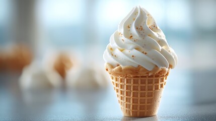 Close-up of ice cream inside a classic waffle cone