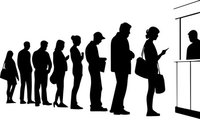People Waiting in Line Silhouette - Customer Queue at Service Counter