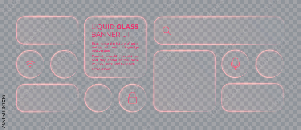 Aufkleber liquid glass smartphone icon interface isolated for dark theme. red ui light frame square and circle