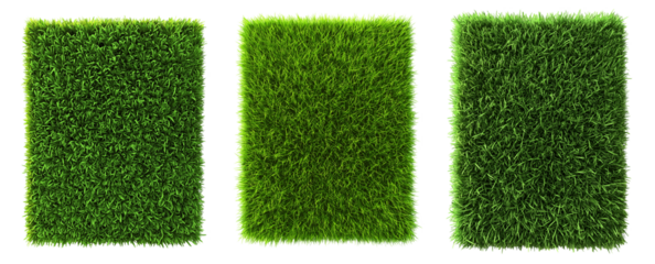 Collection of various rectangular blocks of green grass isolated on transparent background