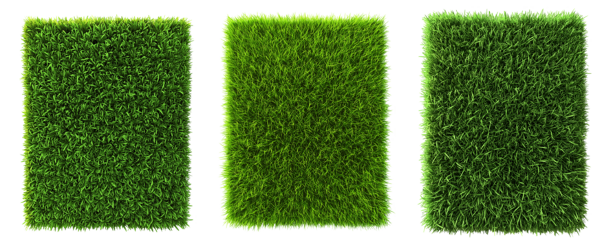 Collection of various rectangular blocks of green grass isolated on transparent background