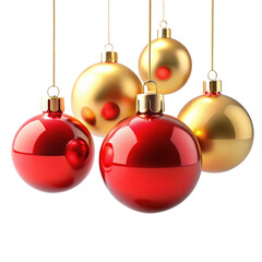 Christmas ornaments, hanging baubles, red and gold spheres, minimalist holiday decor