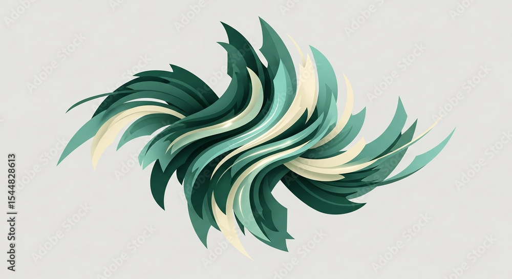 Fototapete abstract 3d rendered swirling green and white organic shapes dynamic movement flow and modern artist