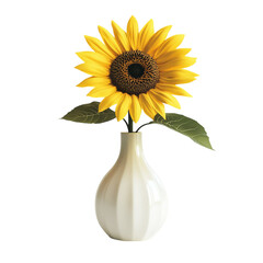 Vibrant sunflower in a white vase against a colorful striped background a simple summer floral arrangement