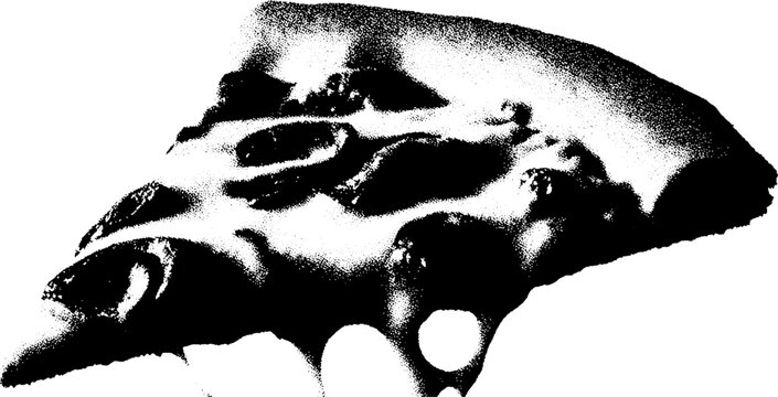 High contrast abstract black and white pizza slice