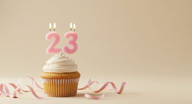 Birthday cupcake with pink candles number 23