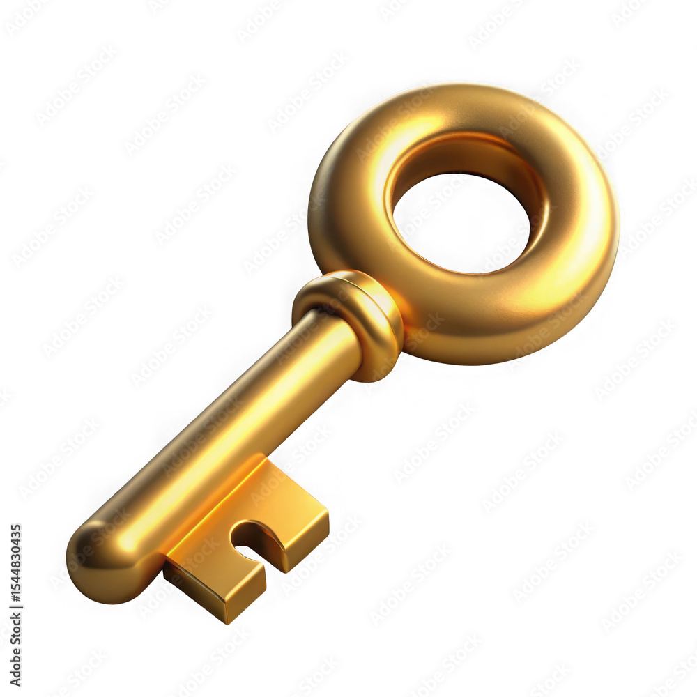Poster golden key 3d render isolated on transparent background