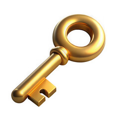 Golden key 3d render isolated on transparent background