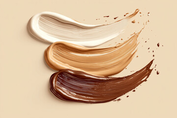 Three different shades of foundation are blended together in a single brushstroke. The colors are brown, tan, and white