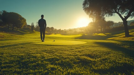 Man Walking Across Beautiful Grassy Green Field