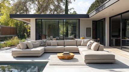 Luxurious outdoor sectional sofa graces modern patio near pool stylish home design backyard furniture landscape architecture