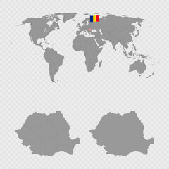 Romania Map Set with World Location.