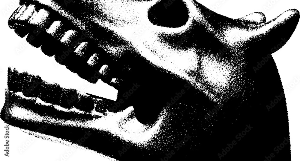 Poster high contrast chess knight skull with chain elements in black and white design