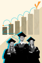 Trend template sketch design 3D collage of team young lady man smile stand success done achieve...