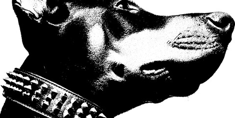 Naklejka na ściany i meble Intense doberman in studded collar captured in high contrast for bold designs
