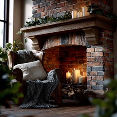 Rustic fireplace with inviting armchair ambiance