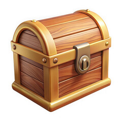 Wooden treasure chest with gold trim isolated on transparent background
