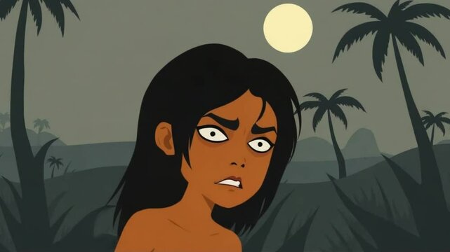 Upset Jungle Explorer: An animated explorer with a defiant expression in a jungle-themed animated illustration.