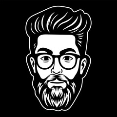 Hipster barber face black white logo silhouette vector