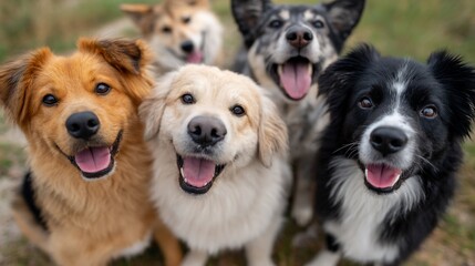 Smiling canines pose together for the camera