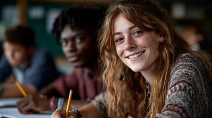 Smiling student in classroom setting