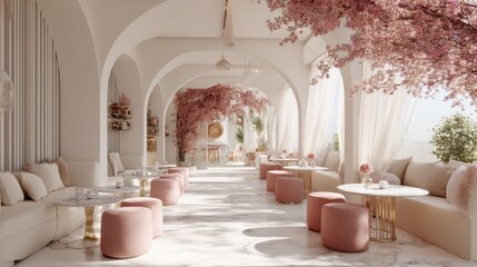 Peaceful rooftop caf with a gentle breeze, soft fabrics, and understated dcor