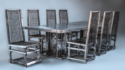 Profile shot of a steel table and chairs, demonstrating compact yet sturdy dining design