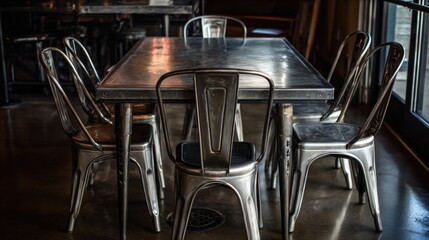 Profile shot of a steel table and chairs, demonstrating compact yet sturdy dining design