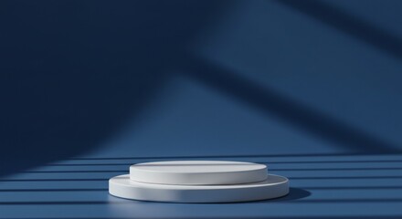White product display podium on blue background for product showcase and presentation design concept
