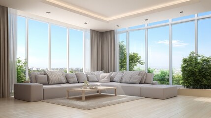 Spacious living room with modern ergonomic sofa, inviting relaxation and connection