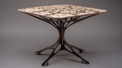 Studio shot of modern -seat dining table with visible powder-coated metal and flat tabletop