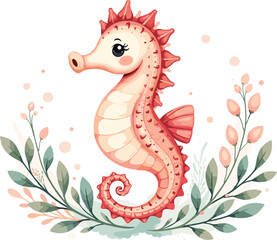 Adorable Coral Seahorse with Floral Accents, Perfect for Baby Decor