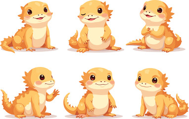Adorable Cartoon Bearded Dragons in Various Poses