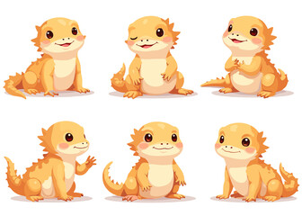 Adorable Cartoon Bearded Dragons in Various Poses