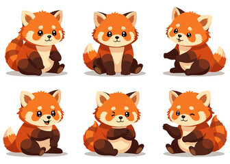 Fototapeta premium Cute Red Panda Cartoon Characters in Various Poses