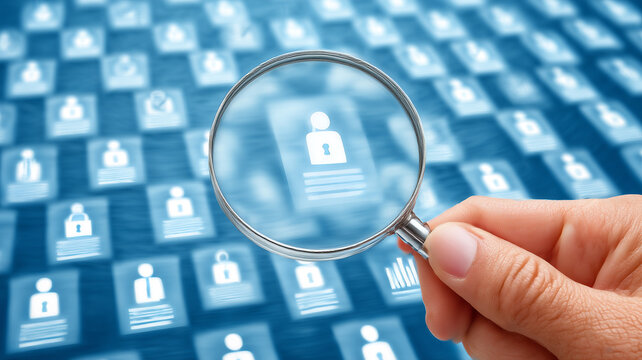 Magnifying glass examining digital profiles - Powered by Adobe