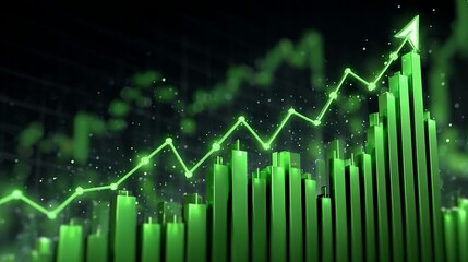 Upward trend surges through green bars