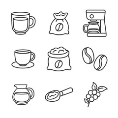 Vector illustration of Coffee theme icons in Line Style