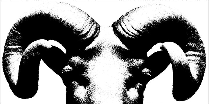 Aries zodiac symbol with ram horns in high contrast black and white design