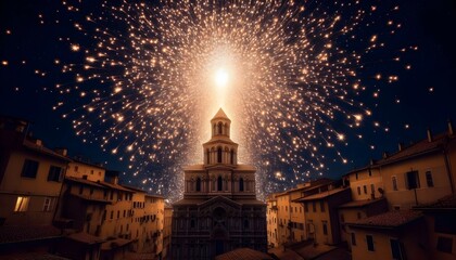 Fototapeta premium Historic Building Under a Burst of Fireworks