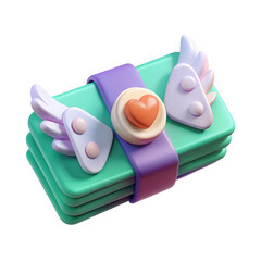 Cute 3d stack of money with wings isolated on transparent background