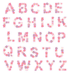 Flower alphabet, letters with flowers, pink font