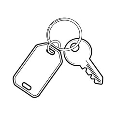 Key and Tag Illustration on Ring Simple Line Art Style