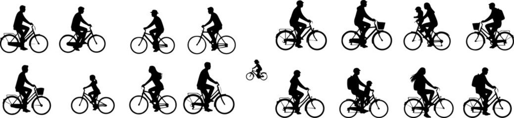 Flat Black Silhouettes of Cyclists &ndash; Sport, Travel, and Commute