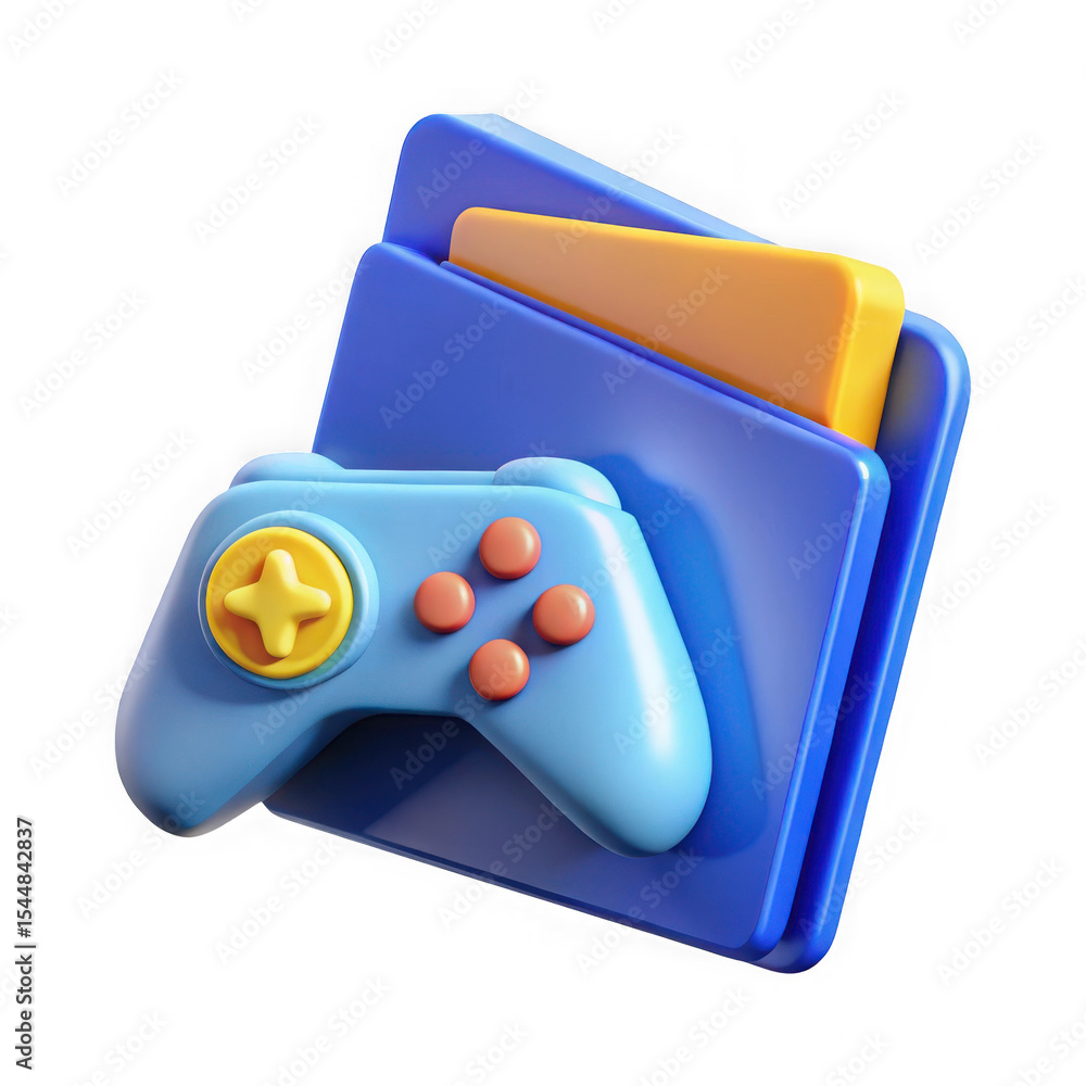 Poster 3d render game controller folder icon isolated on transparent background