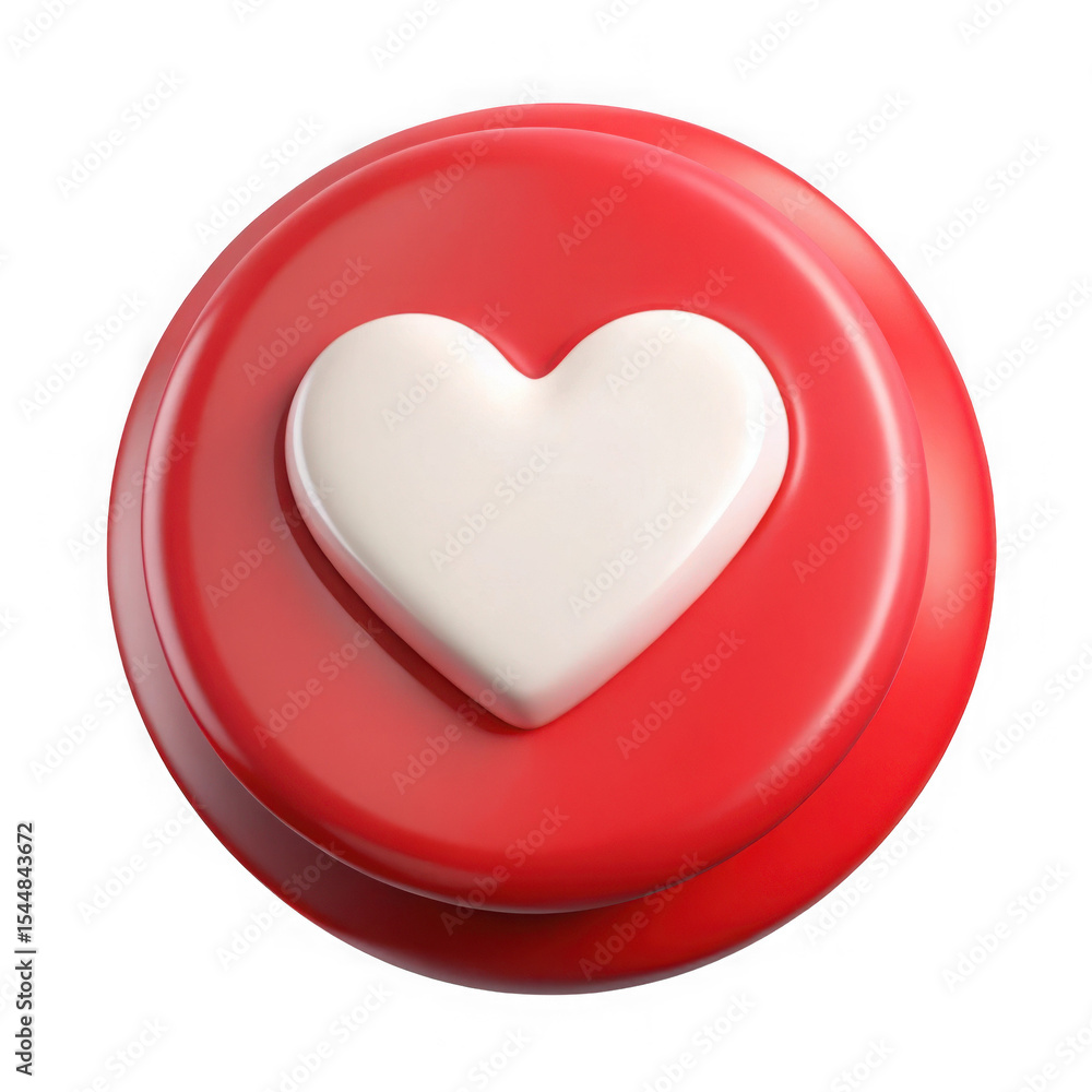Poster 3d red button with white heart icon isolated on transparent background