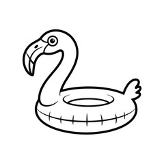 Black and white outline illustration of a flamingo pool float