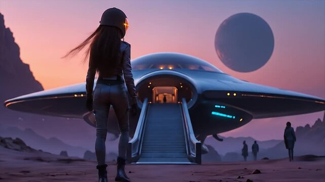 Strange alien spaceship. Adventures in deep space. Sci-fi video clip. Short animated film and VJ.