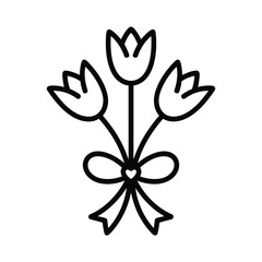 Elegant Bouquet of Tulips with Ribbon and Heart Outline Icon