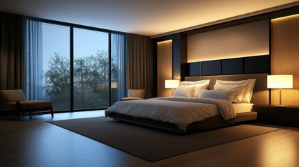 Luxurious Modern Bedroom Interior Design at Night
